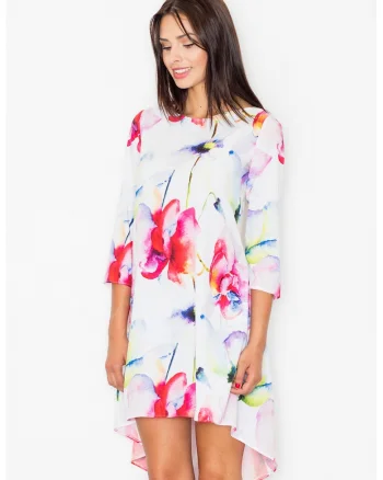 Rochie asimetrica,  florala, multicolor, poliester,