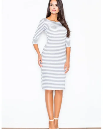 Rochie midi  M311, gri, bumbac, maneci 3/4