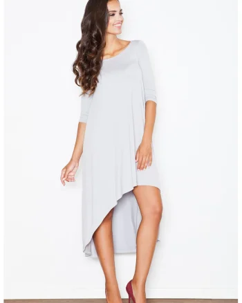 Rochie asimetrica  gri, cu maneci lungi, viscoza