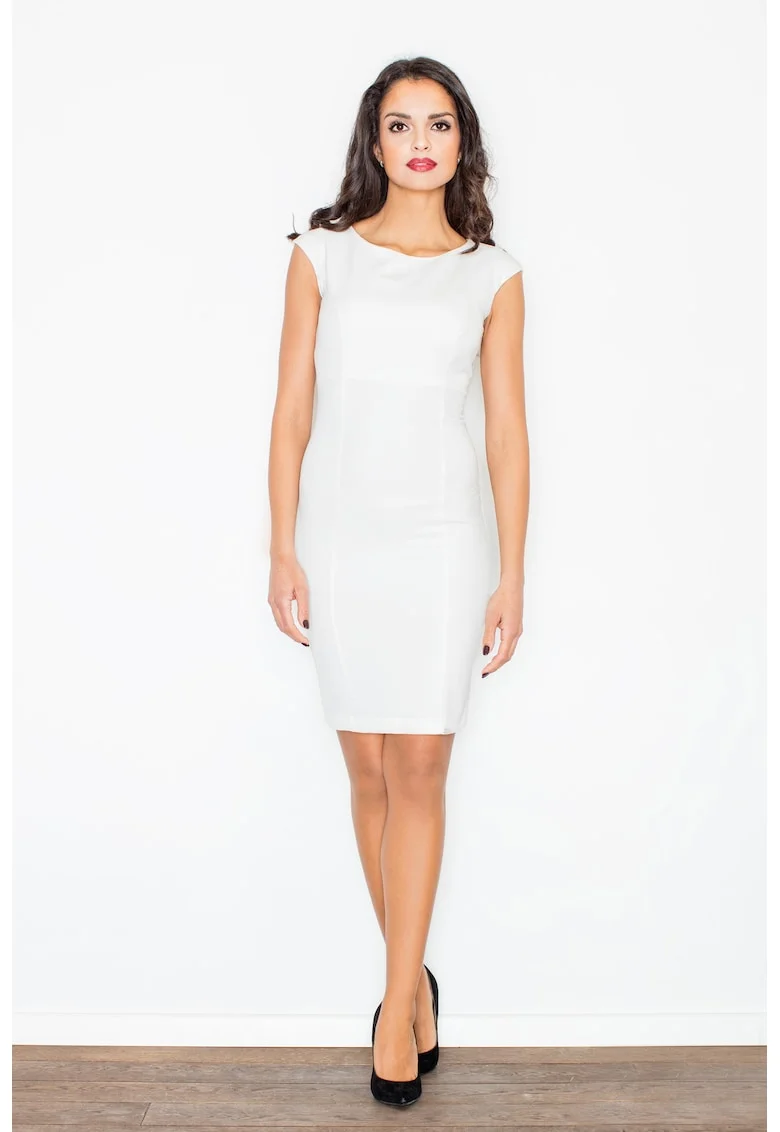Rochie creion  M378, alb, poliester, eleganta
