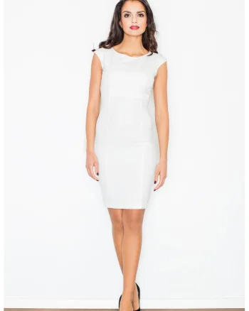Rochie creion  M378, alb, poliester, eleganta