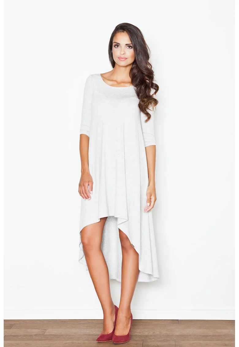 Rochie  asimetrica, cu maneci lungi, din viscoza