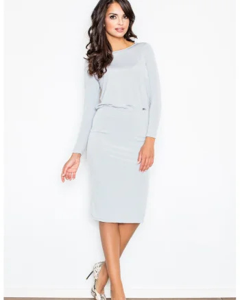 Rochie  M326, eleganta, fluida, gri, poliester, cu fanta la spate