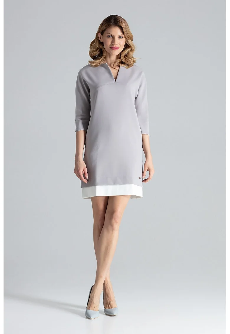 Rochie  eleganta, cu buzunare, gri, poliester
