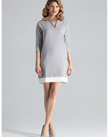 Rochie  eleganta, cu buzunare, gri, poliester