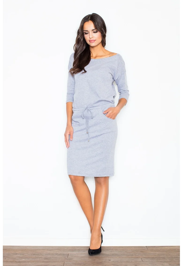 Rochie casual,  larga, gri, bumbac