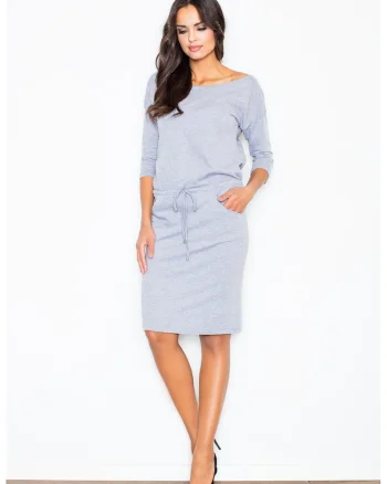 Rochie casual,  larga, gri, bumbac