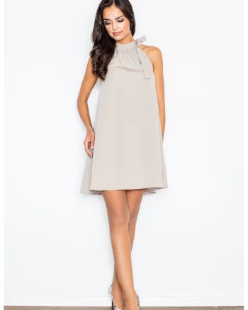 Rochie trapez,  legata la gat, gri, poliester