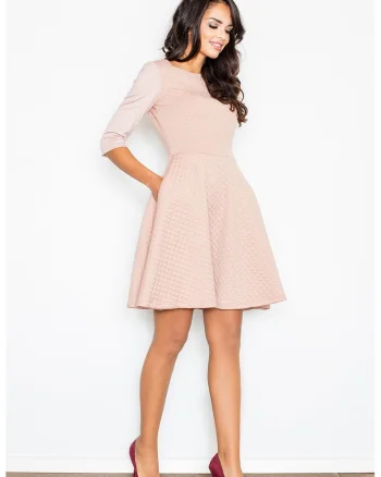 Rochie evazata,  maneci 3/4, roz, poliester,