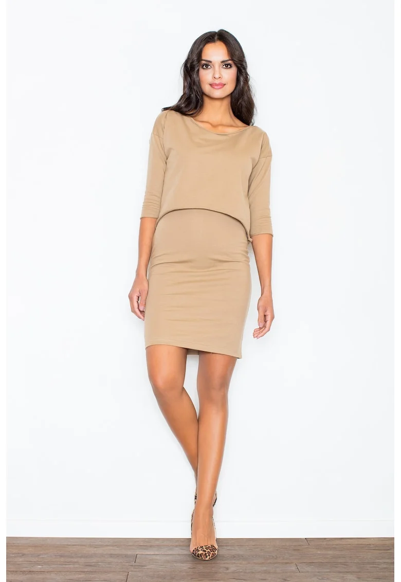 Rochie  eleganta, bej, bumbac