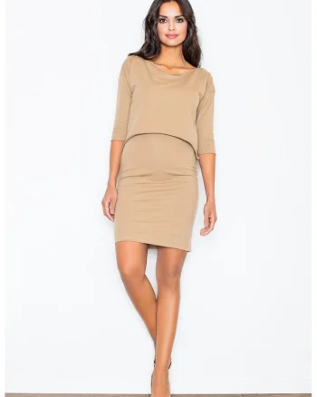Rochie  eleganta, bej, bumbac