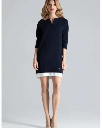 Rochie  eleganta, bleumarin, cu buzunare, poliester,