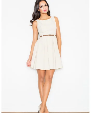Rochie mulata  M083, eleganta, cu curea, bej, poliester 100%,