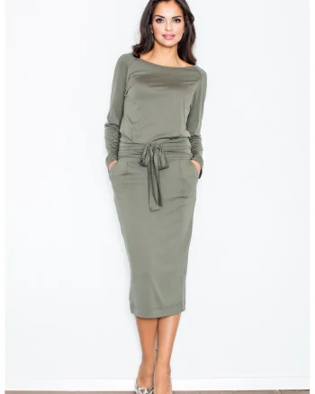 Rochie,  model M246, lunga, maneci lungi, verde, viscoza