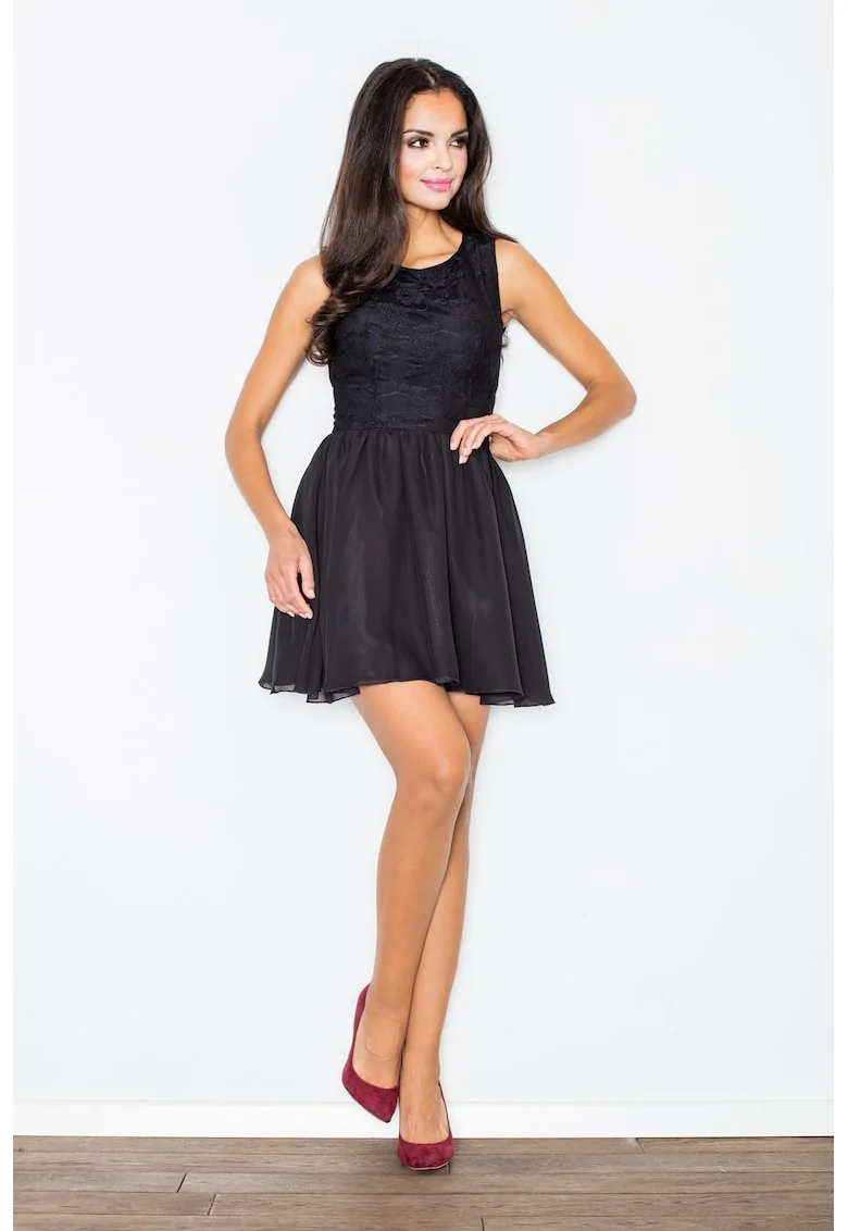 Rochie  evazata, neagra, poliester