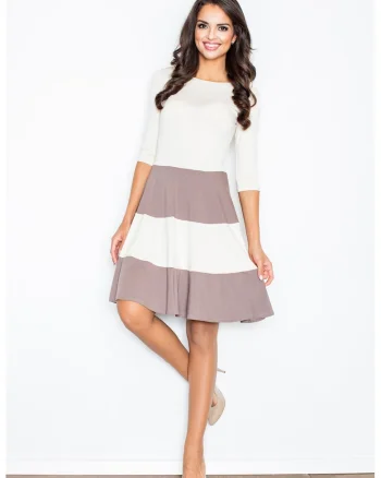 Rochie midi casual  M279, evazata, maneci 3/4, maro, viscoza 95%,