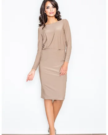 Rochie  eleganta, fanta pe spate, bej, fluida, poliester