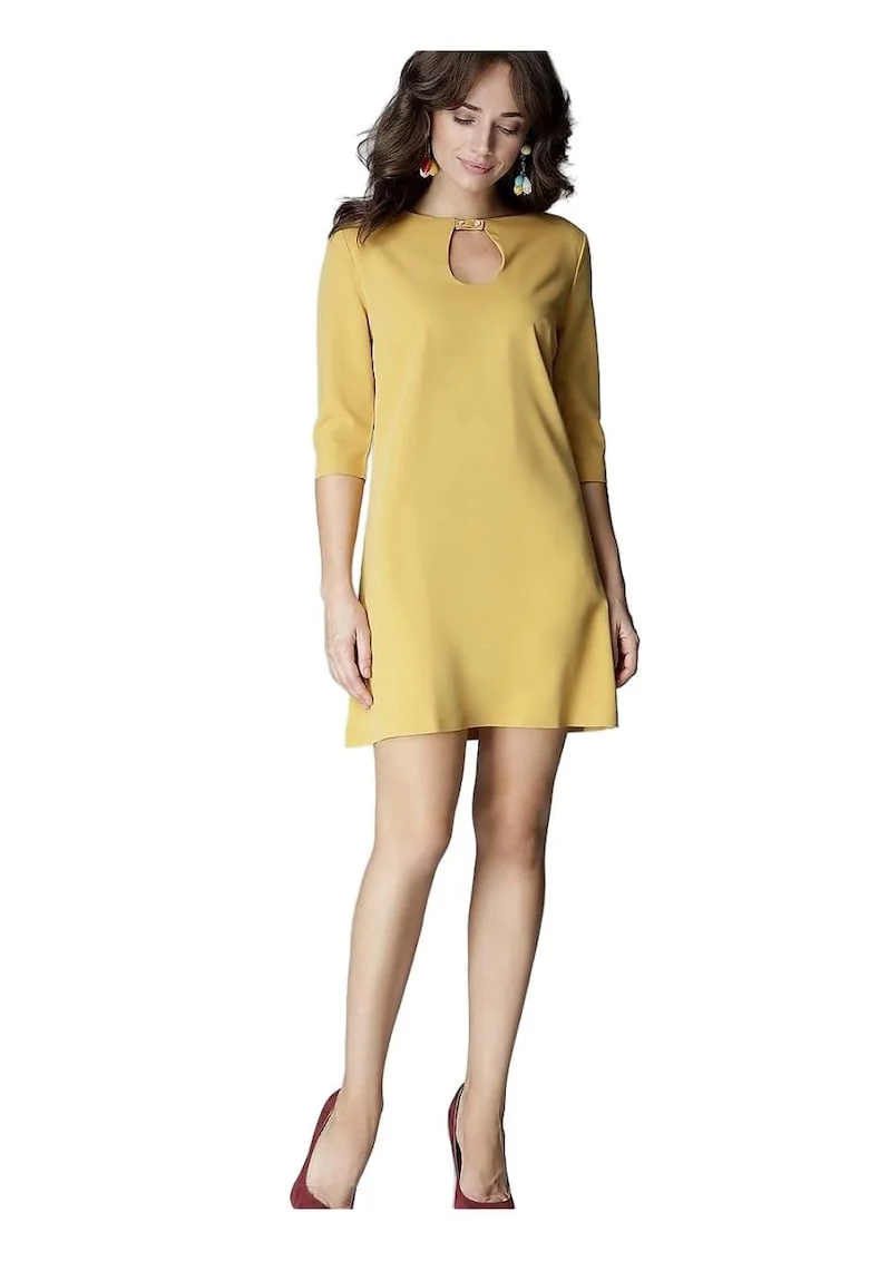Rochie de zi,  3/4 lungime, Poliester/Viscoza, Galben