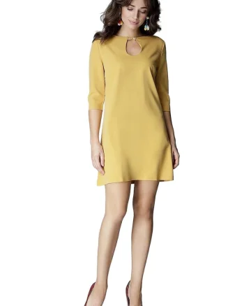 Rochie de zi,  3/4 lungime, Poliester/Viscoza, Galben