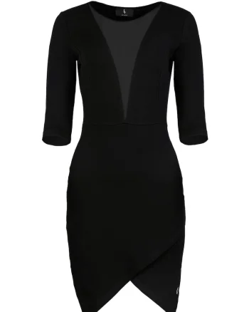 Rochie mulata  L012, asimetrica, neagra, bumbac 95%,