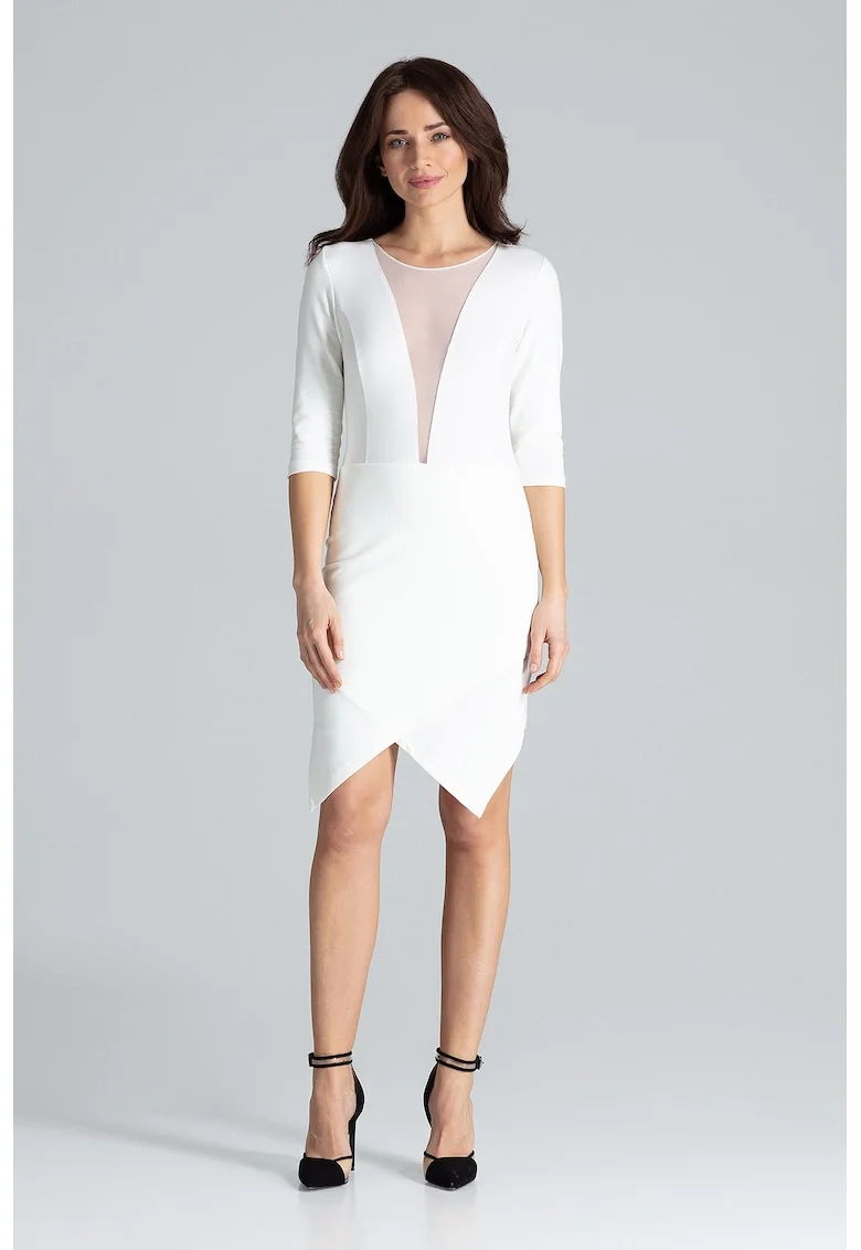 Rochie mulata  L012, asimetrica, ecru, bumbac 95%
