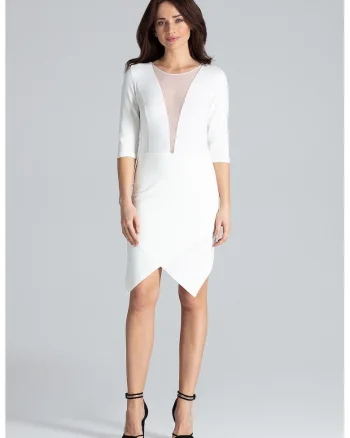 Rochie mulata  L012, asimetrica, ecru, bumbac 95%