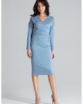 Rochie de seara  K477, eleganta, midi, albastru, viscoza