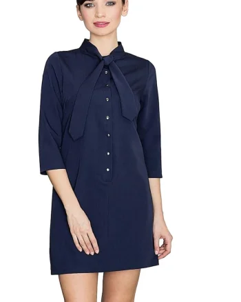 Rochie de zi,  Poliester/Viscoza, Bleumarin
