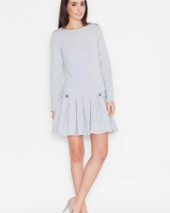 Rochie de zi  gri, casual, cu maneca lunga