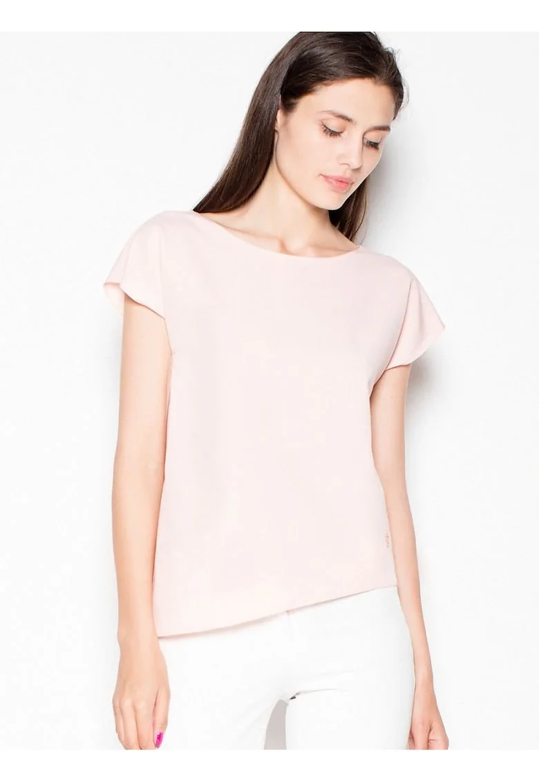Tricou dama,  asimetric, roz, poliester 65% - viscoza 35%