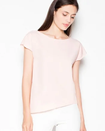 Tricou dama,  asimetric, roz, poliester 65% - viscoza 35%