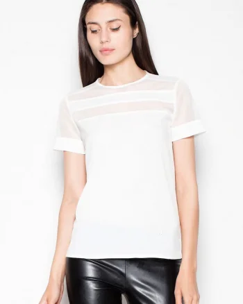 Bluza dama  bej, maneci scurte, decolteu semicircular, material de calitate