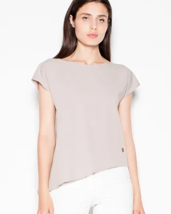 Bluza dama,  asimetrica, bej, poliester 65% - viscoza 35%