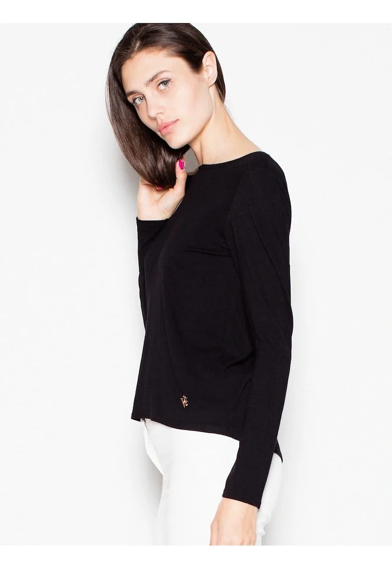 Bluza dama,  scurta, cu maneci lungi, decupaj spate, neagra, viscoza