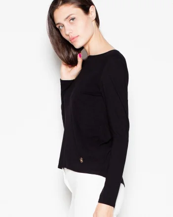 Bluza dama,  scurta, cu maneci lungi, decupaj spate, neagra, viscoza