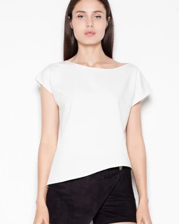 Tricou dama  asimetric, elegant, bej, poliester 65% - viscoza 35%