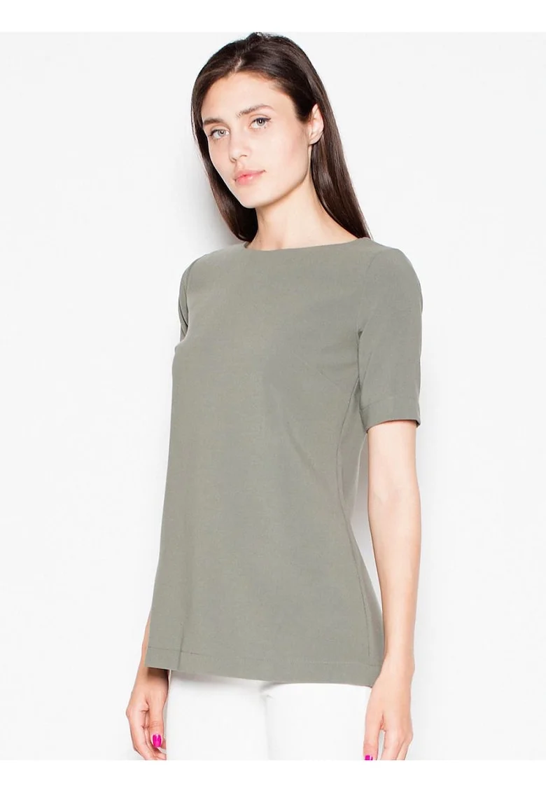 Tricou dama  verde, croiala prelungita, decupaje patrate, poliester.,