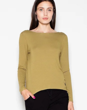 Bluza dama,  scurta, cu maneci lungi, verde, viscoza