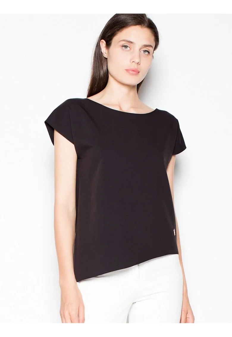 Tricou dama  asimetric, negru, poliester-viscosa