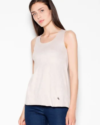 Tricou dama  bej, piele intoarsa, decolteu semicircular, model lejer