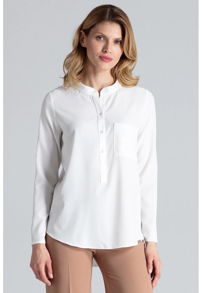 Bluza dama eleganta,  Poliester/Elastan, Cu guler, Ecru