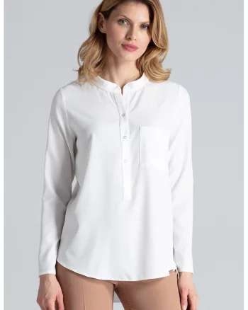 Bluza dama eleganta,  Poliester/Elastan, Cu guler, Ecru