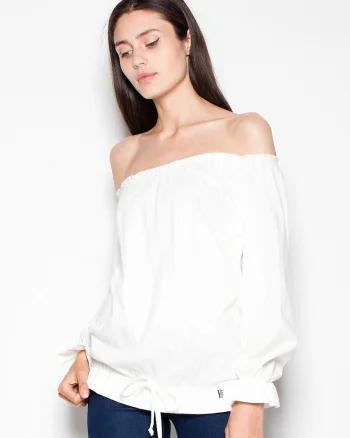 Bluza dama  bej, bumbac, maneca lunga, model lejer