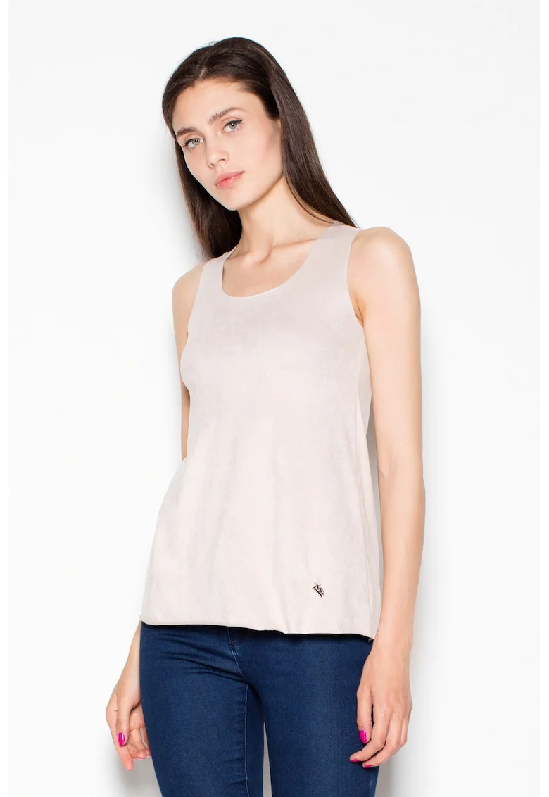 Bluza dama,  Poliester/Elastan, Fara maneci, Bej,