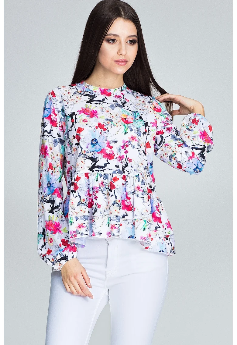Bluza dama,  Poliester/Elastan, Cu volane, Multicolor