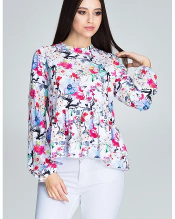 Bluza dama,  Poliester/Elastan, Cu volane, Multicolor