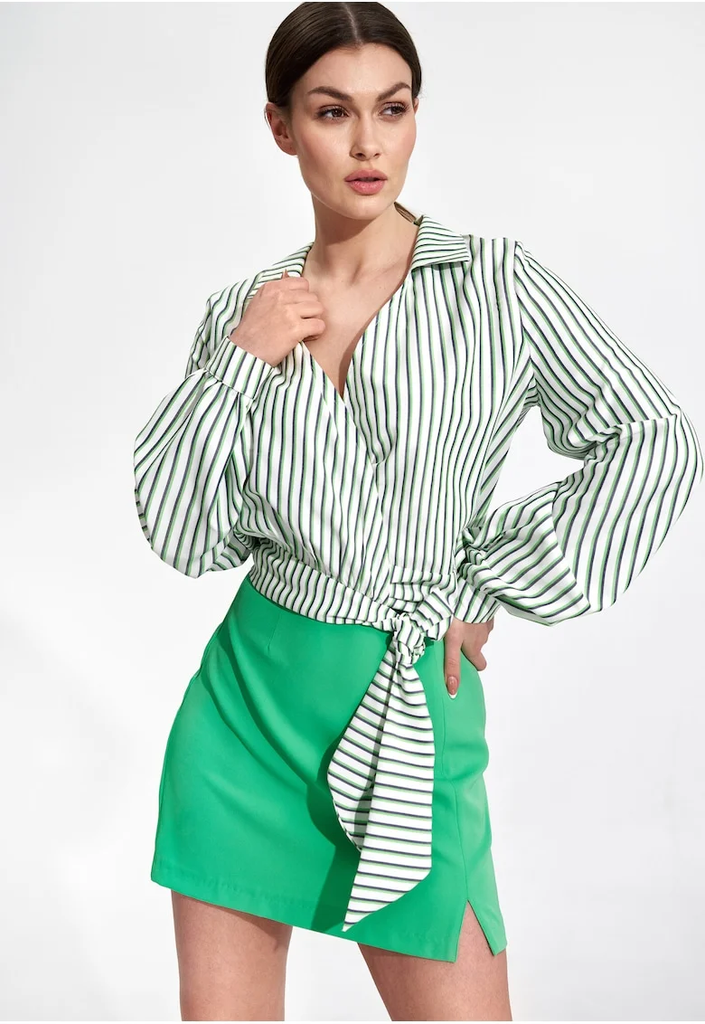Camasa dama,  Poliester/Elastan/Viscoza, Verde/Alb