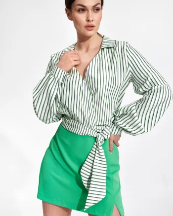 Camasa dama,  Poliester/Elastan/Viscoza, Verde/Alb
