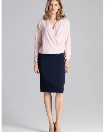 Bluza dama eleganta,  Maneca lunga, Poliester/Elastan, Roz