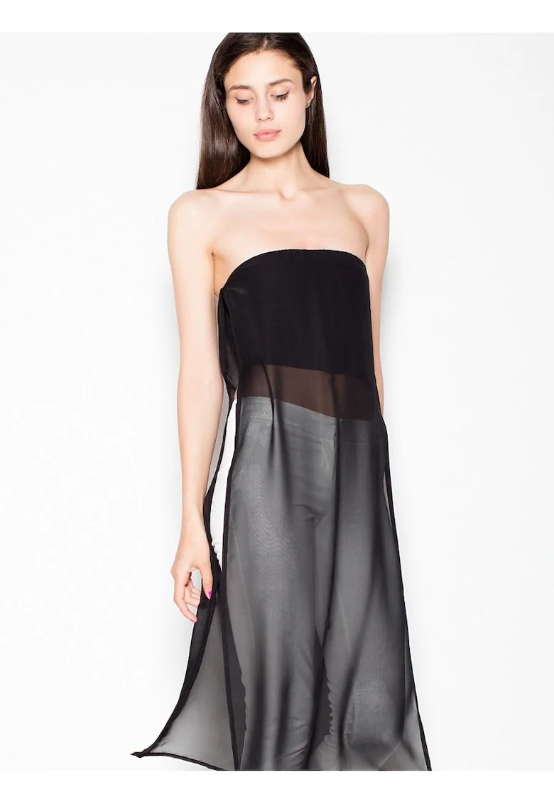 Top dama  negru, cu sifon decorativ, croi original, elastan 5% poliester 95%